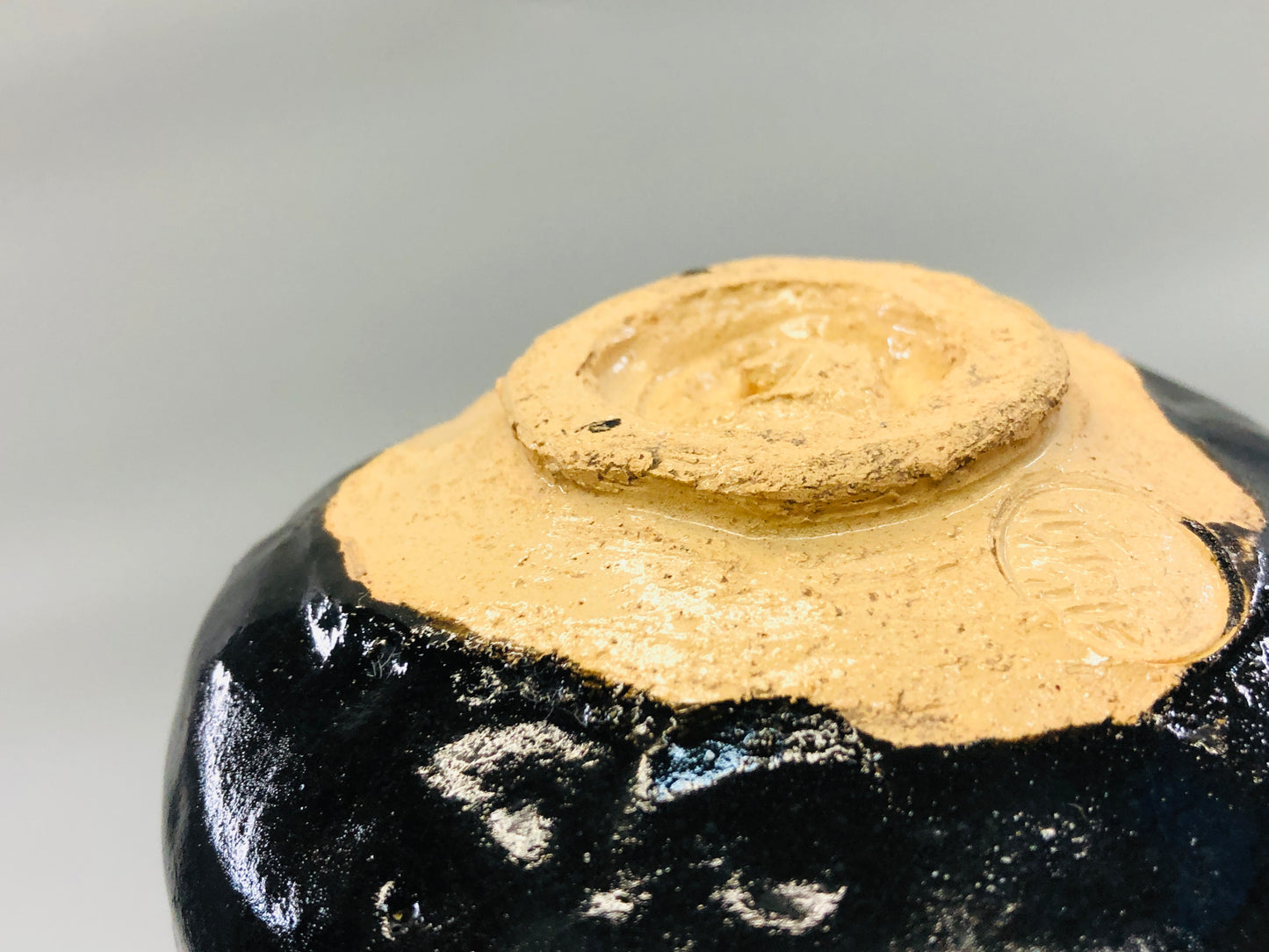 Y5333 CHAWAN Raku-ware black signed box Japan antique tea ceremony pottery bowl