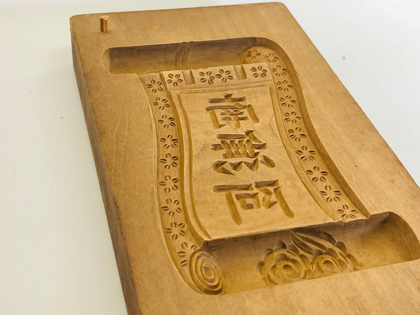 Y5340 KASHIGATA Kanji wood carving Japan antique Wooden Pastry Mold wagashi
