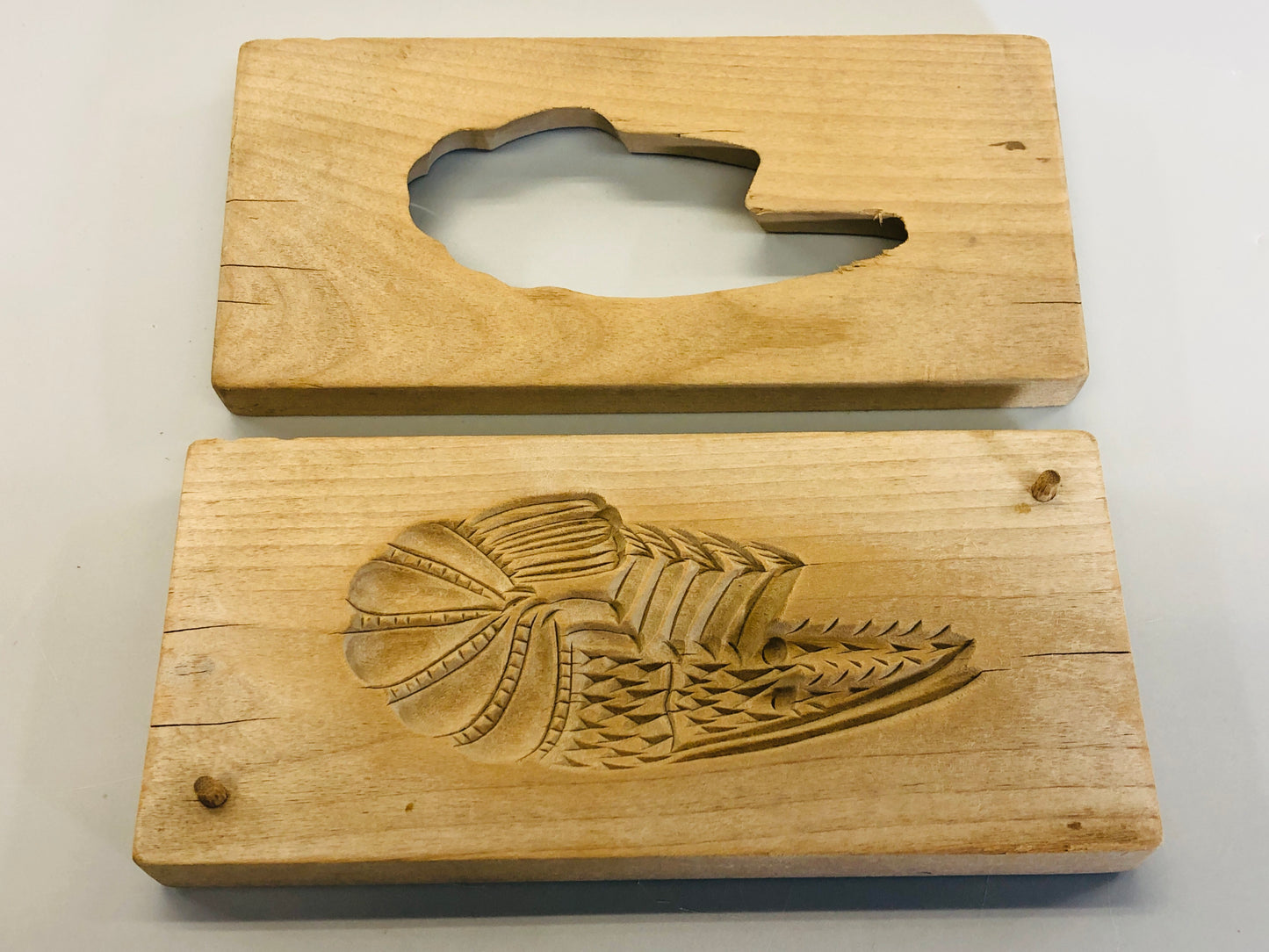 Y5344 KASHIGATA Shrimp wood carving Japan antique Wooden Pastry Mold wagashi