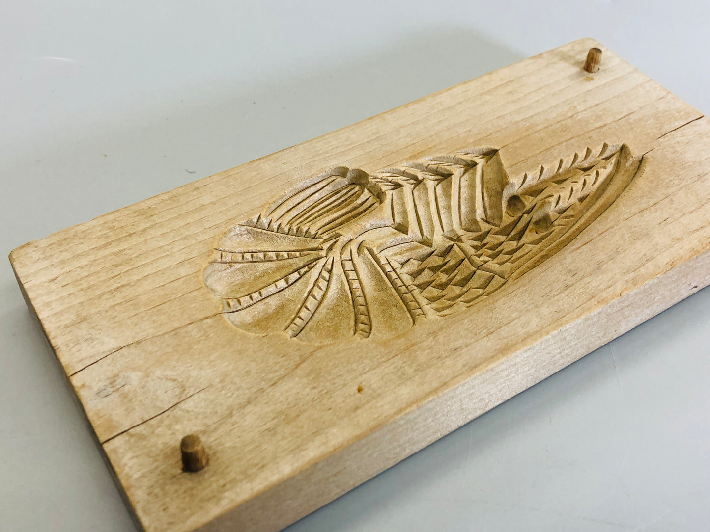 Y5344 KASHIGATA Shrimp wood carving Japan antique Wooden Pastry Mold wagashi