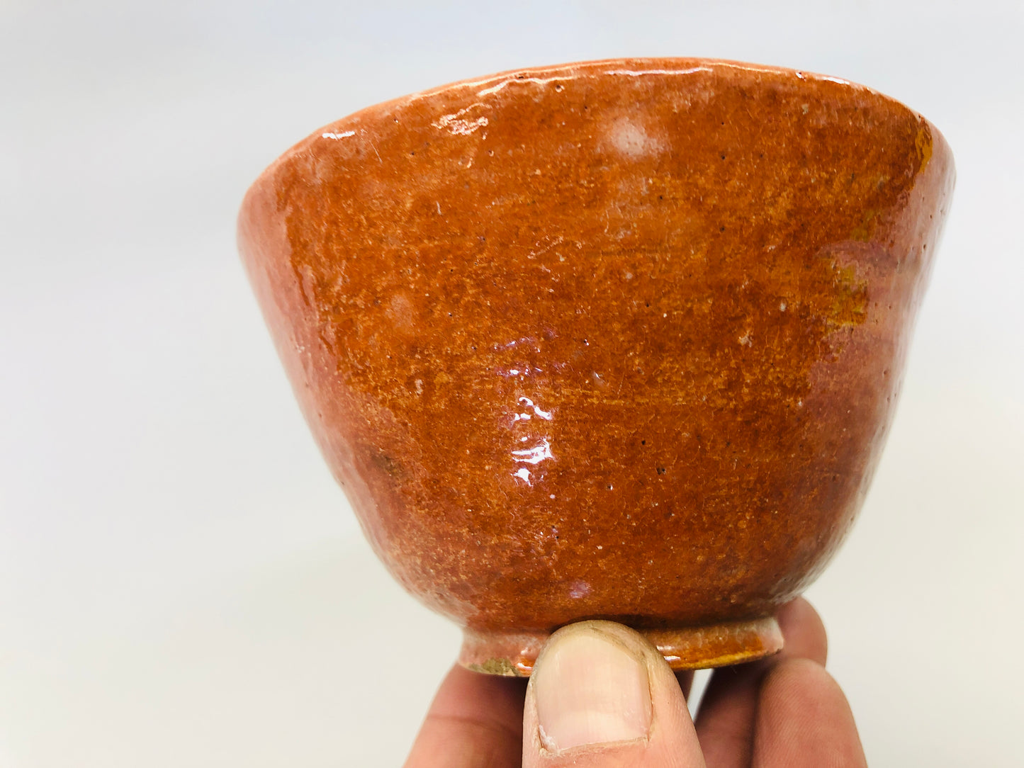 Y5393 CHAWAN Raku-ware red signed tube Japan antique tea ceremony pottery