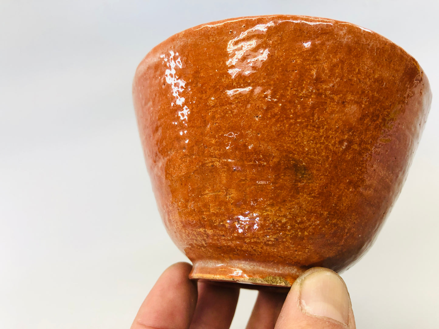 Y5393 CHAWAN Raku-ware red signed tube Japan antique tea ceremony pottery