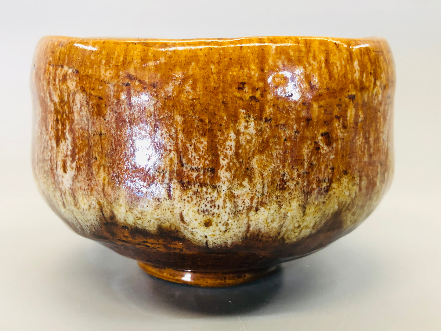 Y5405 CHAWAN Oohi-ware Ameyu glaze signed box Japan antique tea ceremony pottery