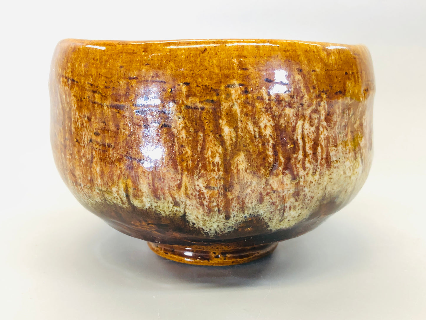 Y5405 CHAWAN Oohi-ware Ameyu glaze signed box Japan antique tea ceremony pottery