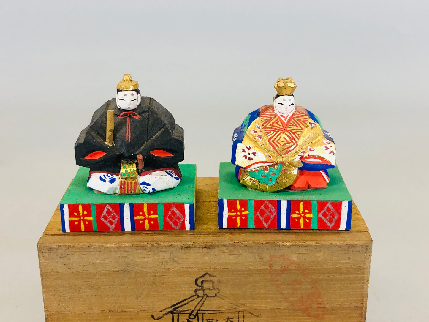 Y5429 NINGYO wood carving Hina dolls small Japan vintage antique figure figurine