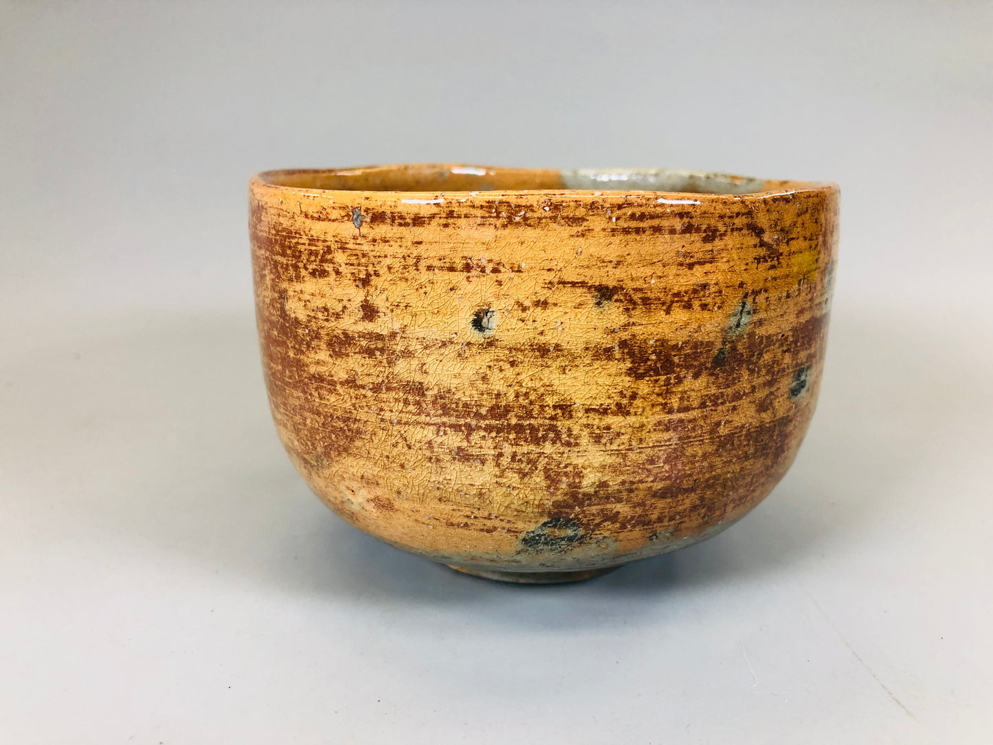 Y5442 CHAWAN Raku-ware red signed Japan antique tea ceremony pottery vintage