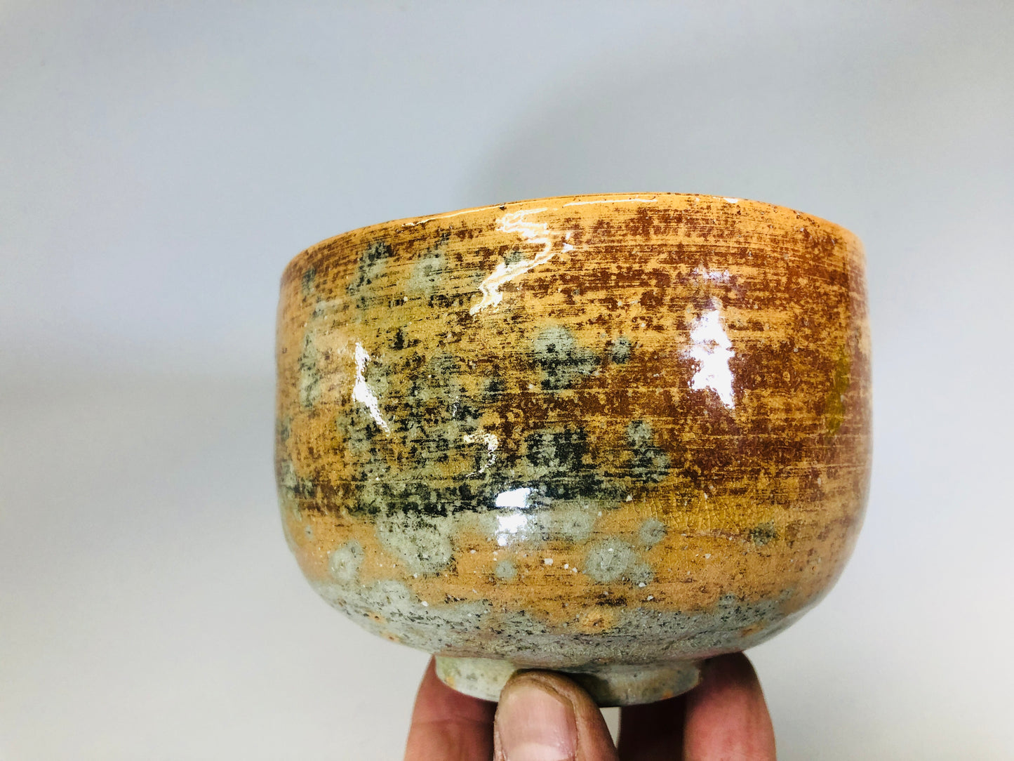 Y5442 CHAWAN Raku-ware red signed Japan antique tea ceremony pottery vintage