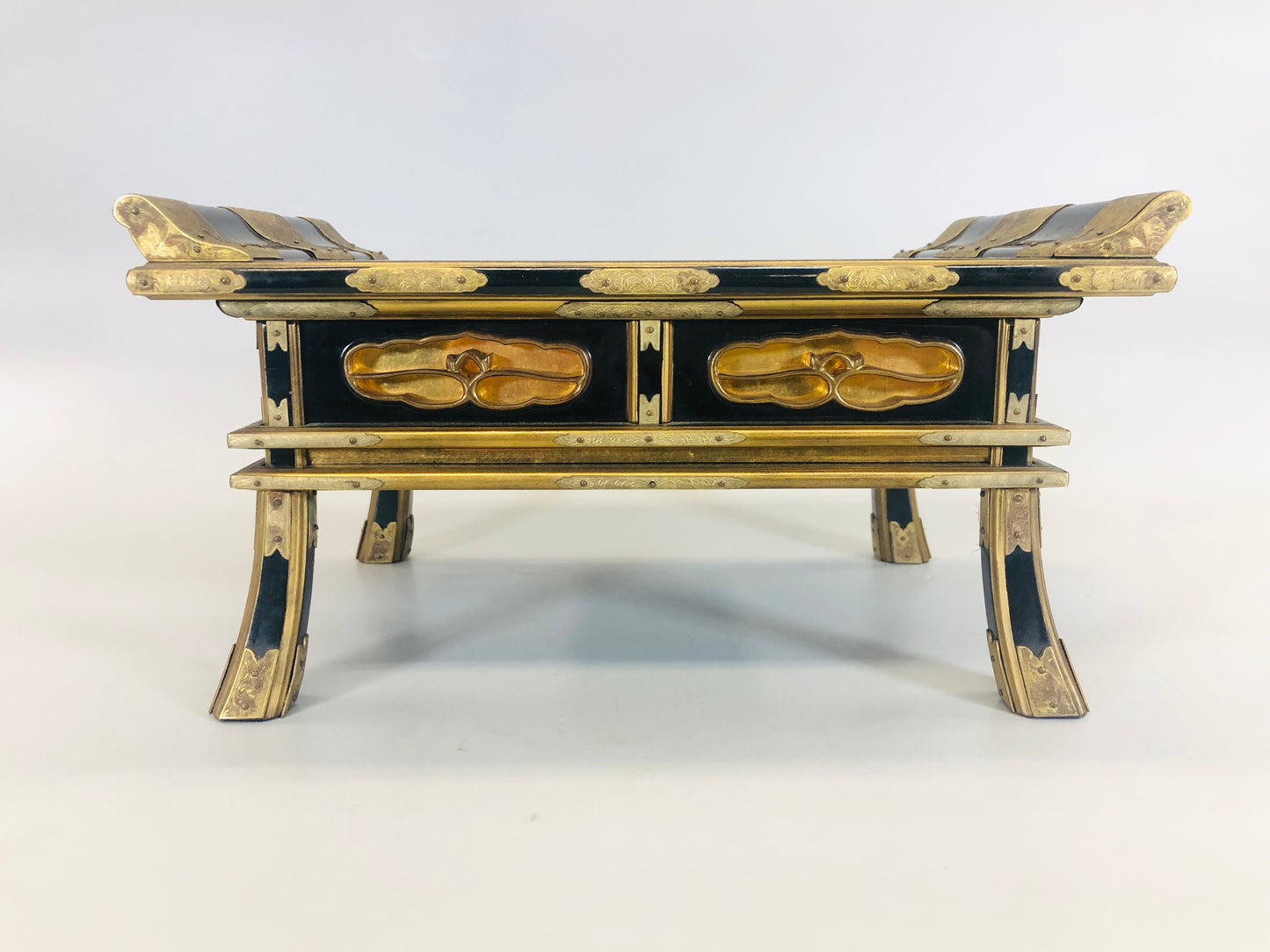 Y5447 Buddhist Altar Equipment Sutra desk black lacquer Japan Buddhism antique