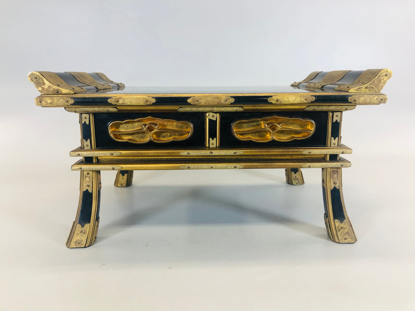 Y5447 Buddhist Altar Equipment Sutra desk black lacquer Japan Buddhism antique