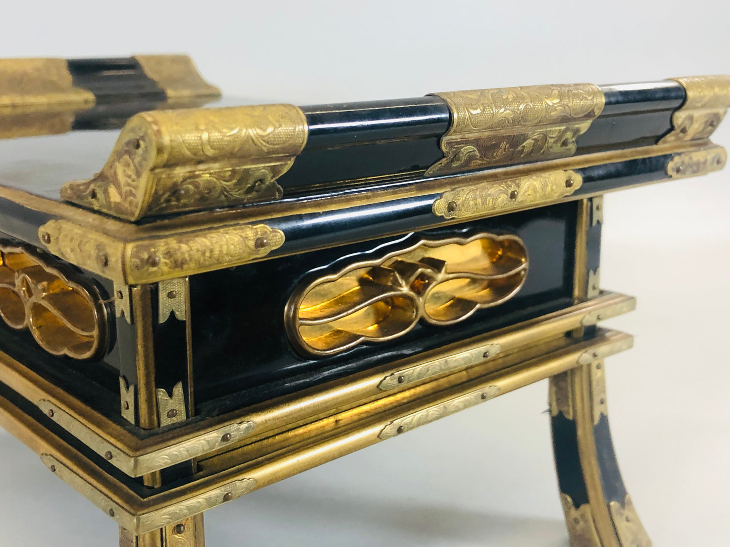 Y5447 Buddhist Altar Equipment Sutra desk black lacquer Japan Buddhism antique