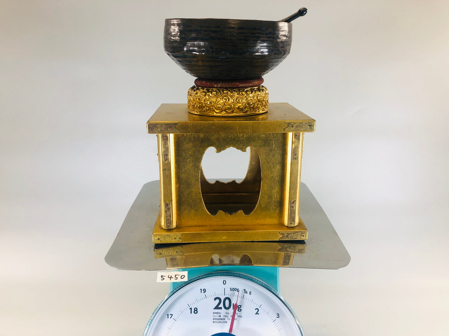 Y5450 ORIN Brass Bell stand Japanese Buddhist antique Japan temple vintage