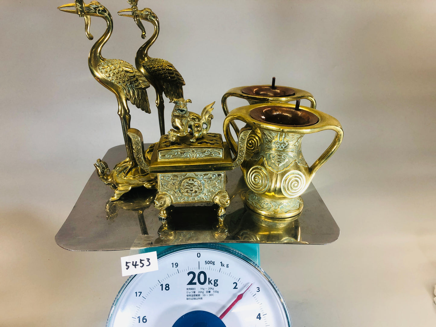 Y5453 Buddhist Altar Equipment Copper 5 implements for worship Japan antique