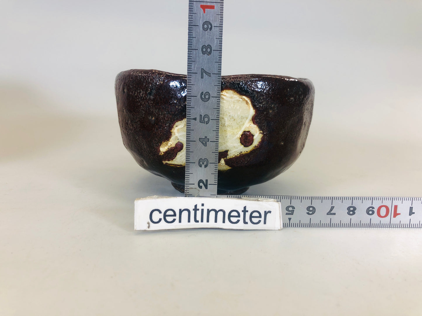 Y5481 CHAWAN Raku-ware black signed box old man Japan antique tea ceremony bowl
