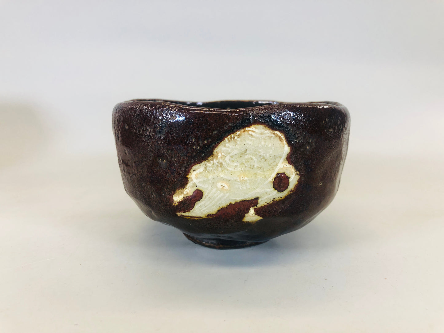 Y5481 CHAWAN Raku-ware black signed box old man Japan antique tea ceremony bowl