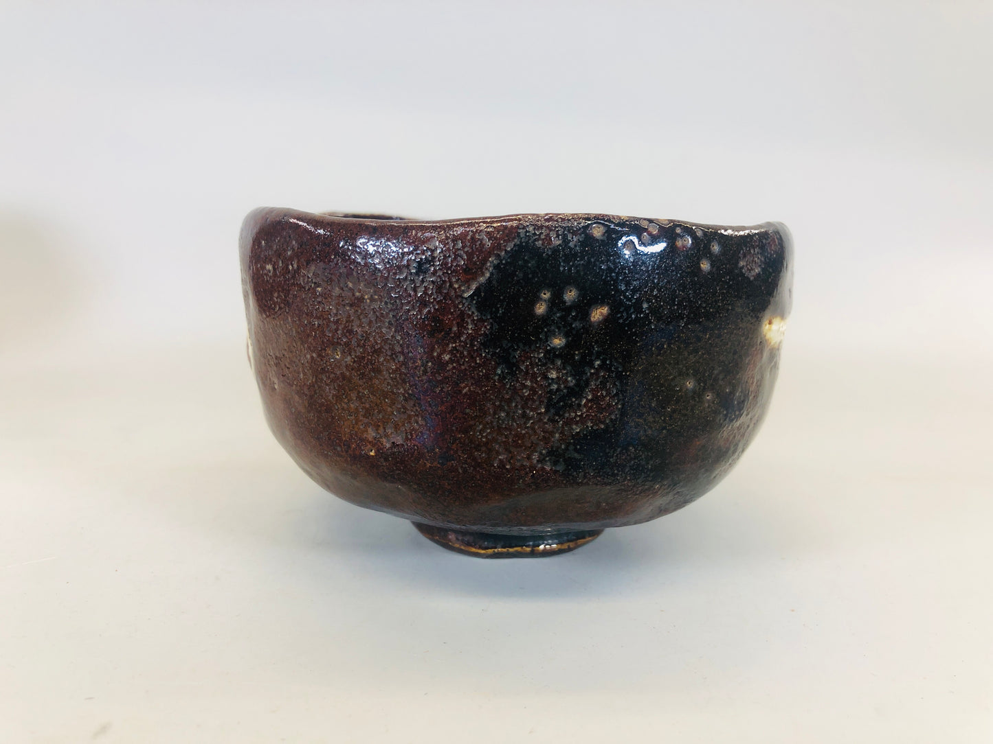 Y5481 CHAWAN Raku-ware black signed box old man Japan antique tea ceremony bowl