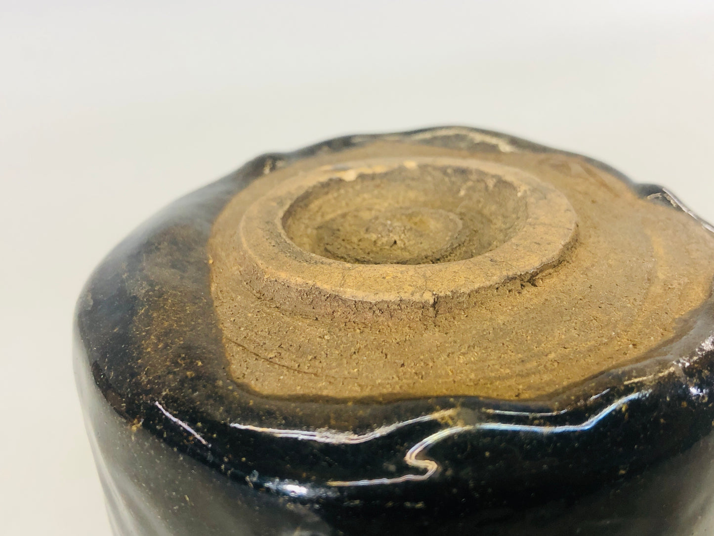 Y5485 CHAWAN Raku-ware black tube signed box Japan antique tea ceremony bowl