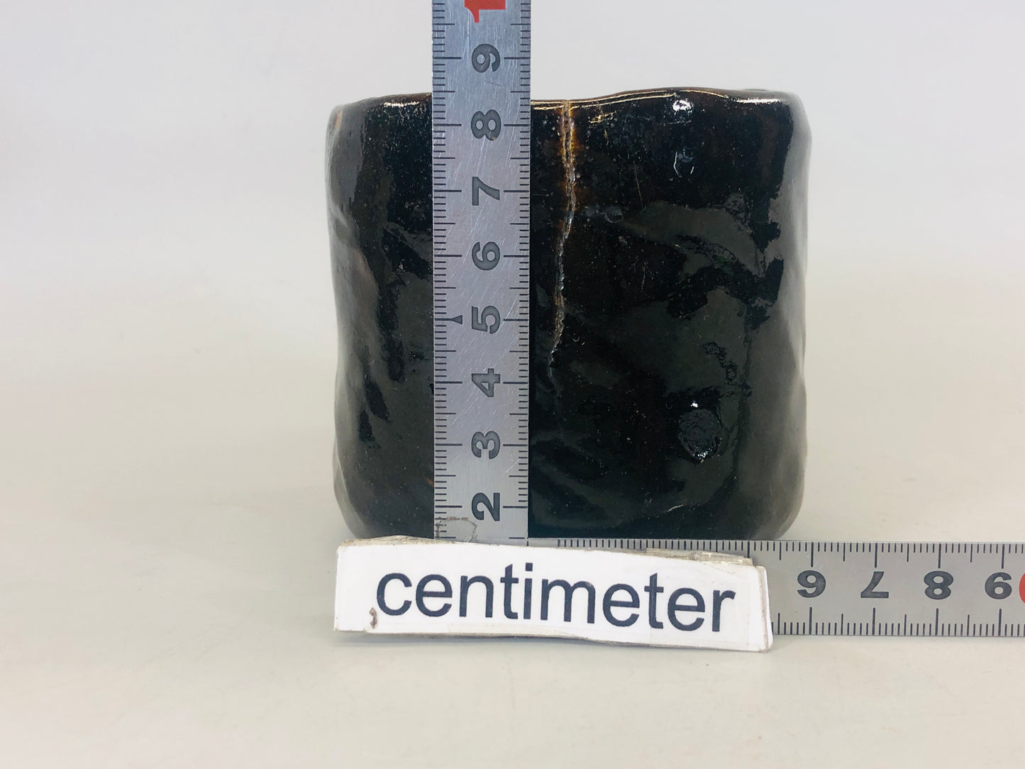 Y5485 CHAWAN Raku-ware black tube signed box Japan antique tea ceremony bowl