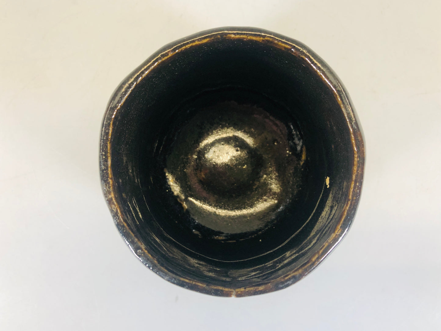 Y5485 CHAWAN Raku-ware black tube signed box Japan antique tea ceremony bowl