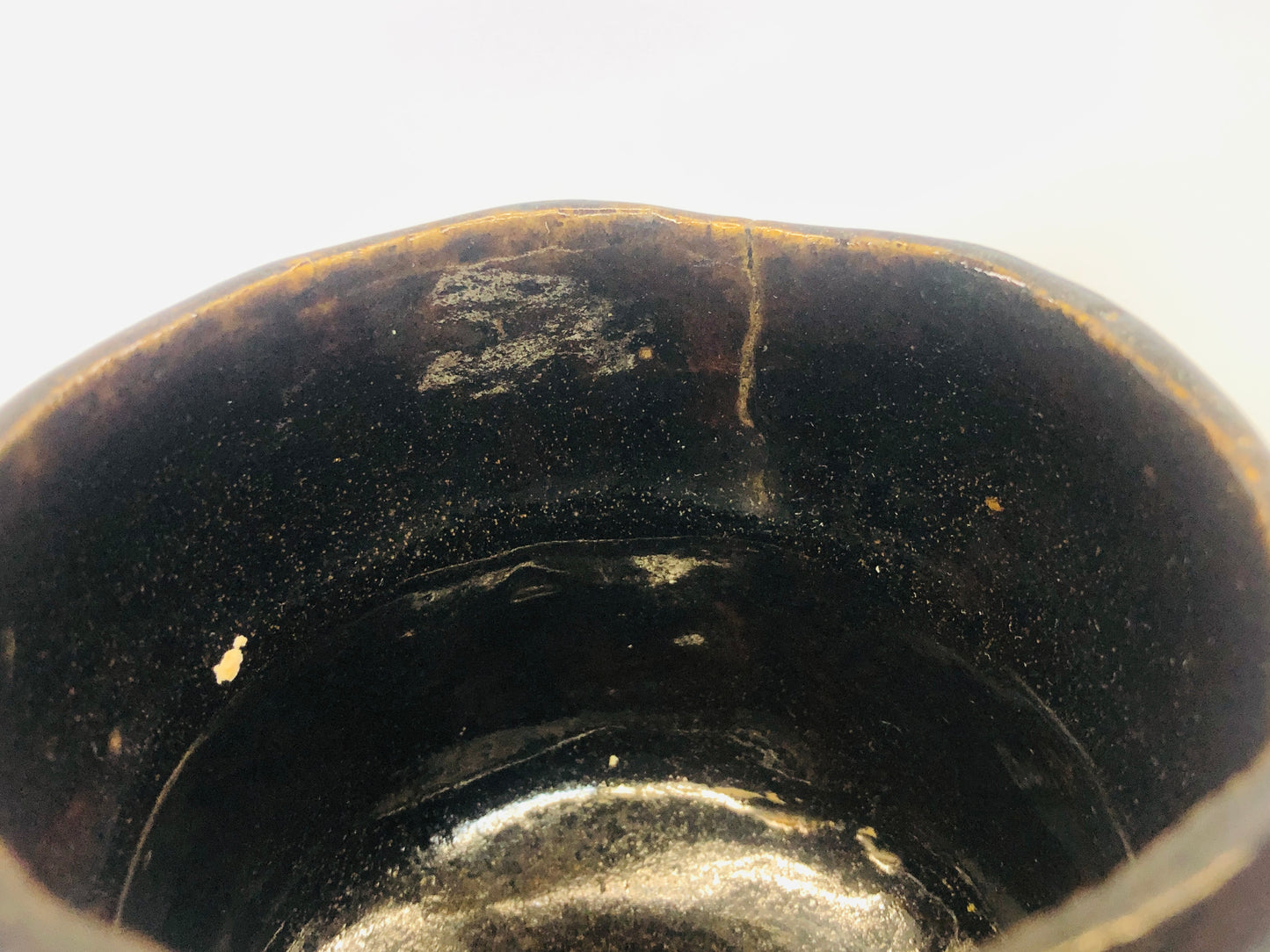 Y5485 CHAWAN Raku-ware black tube signed box Japan antique tea ceremony bowl