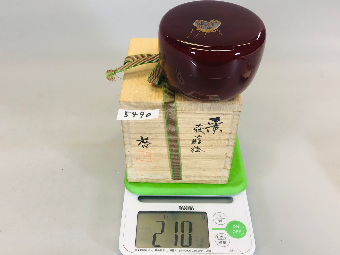 Y5490 NATUME Makie Caddy bell cricket signed box Japan Tea Ceremony antique