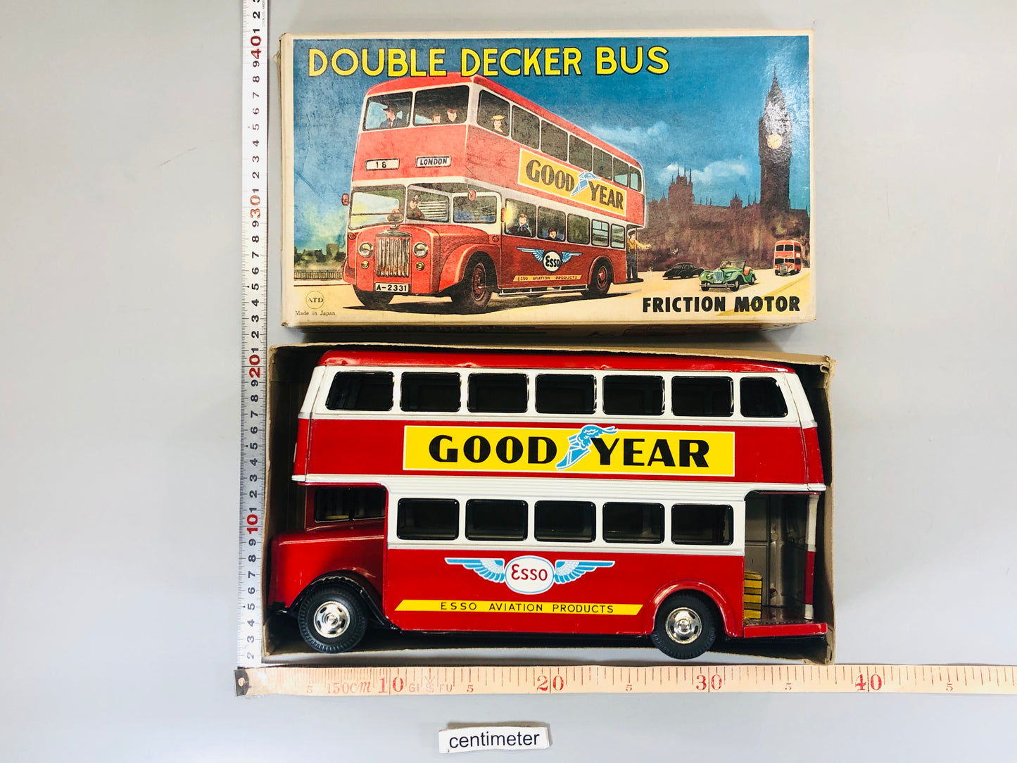 Y5500 TIN TOY Double-decker bus model mini car vehicle box Japan antique vintage