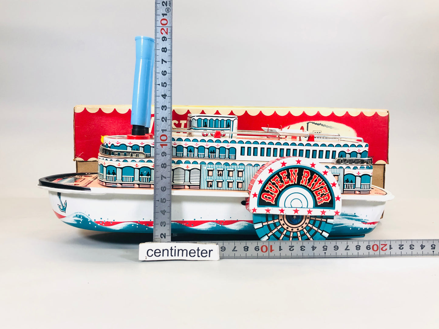 Y5501 TIN TOY Showboat Masudaya box steamboat steamer Japan antique vintage