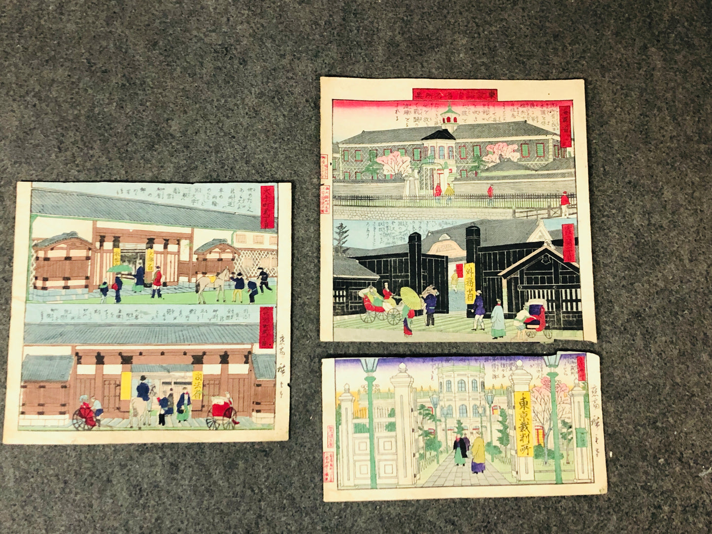 Y5508 WOODBLOCK PRINT 3rd Hiroshige 3 pieces Japan Ukiyoe antique vintage art