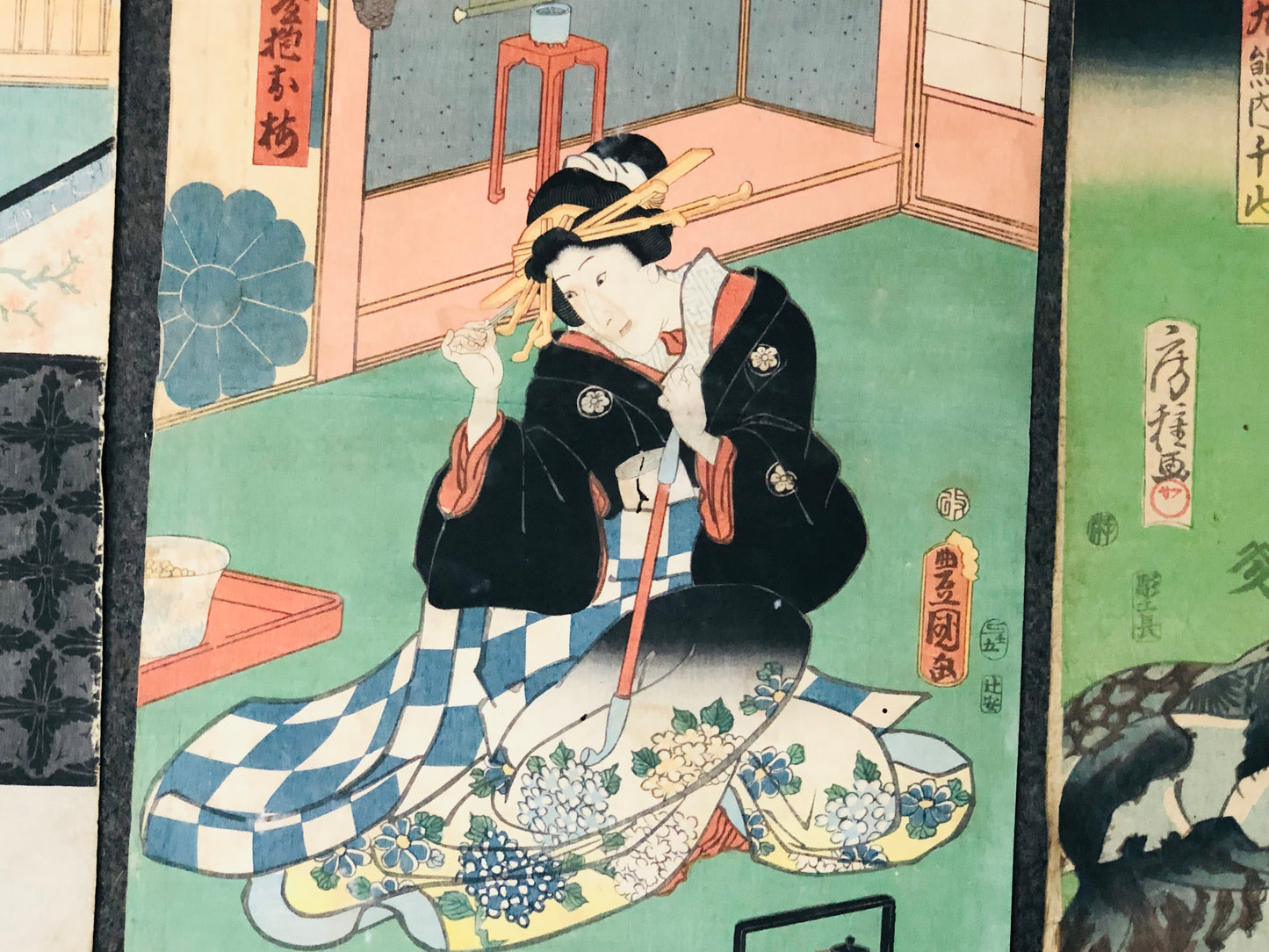 Y5509 WOODBLOCK PRINT Various set of 4 actor beauty Japan Ukiyoe antique art