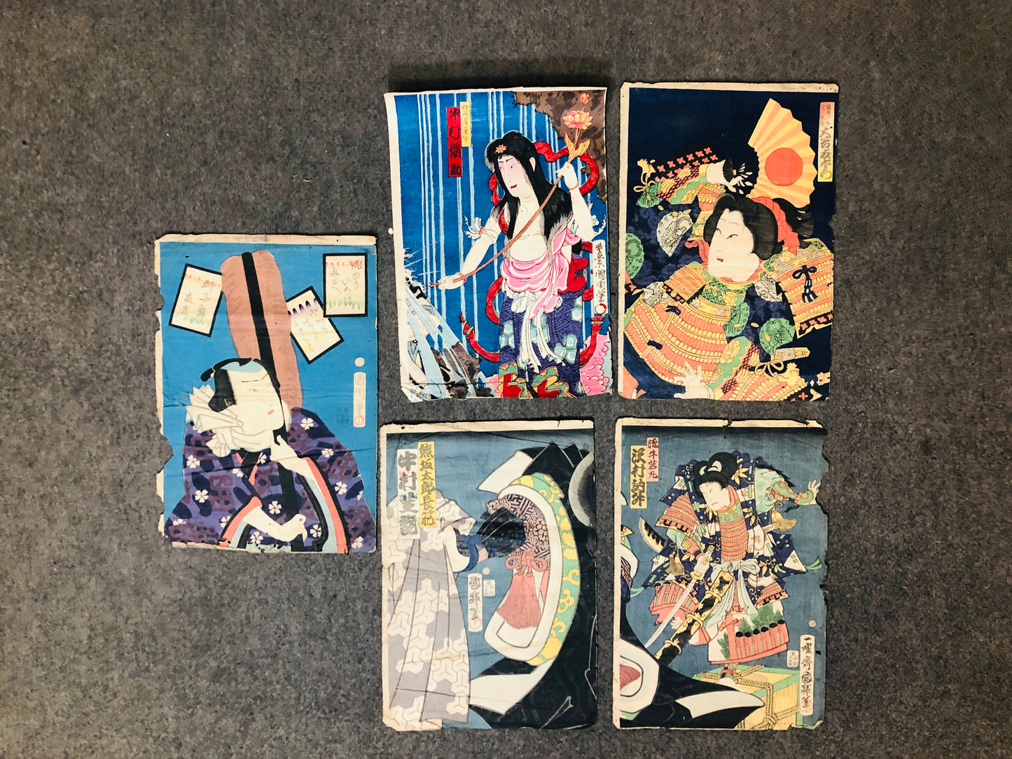 Y5510 WOODBLOCK PRINT Various set of 5 actor beauty Japan Ukiyoe antique art