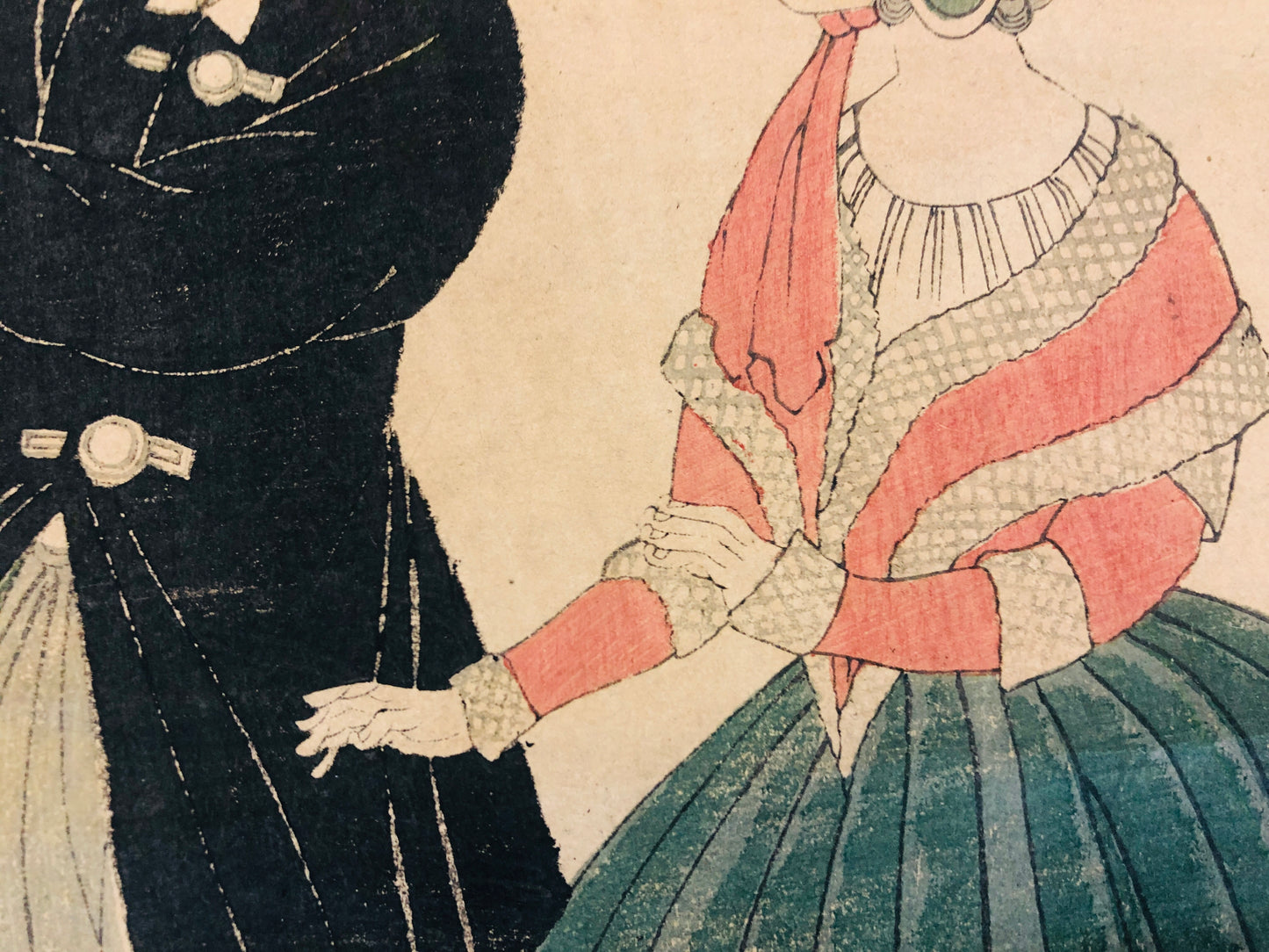 Y5512 WOODBLOCK PRINT Yoshitora American couple Japan Ukiyoe antique vintage art