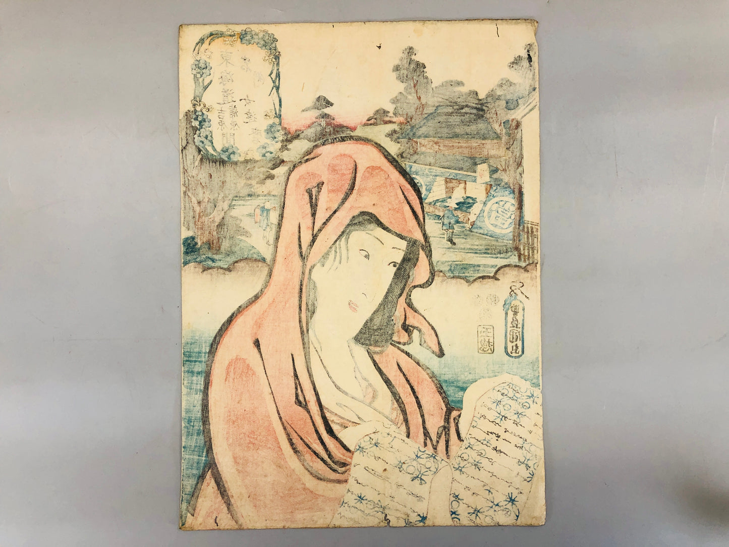 Y5513 WOODBLOCK PRINT Toyokuni Tokaido beautiful woman Japan Ukiyoe antique art