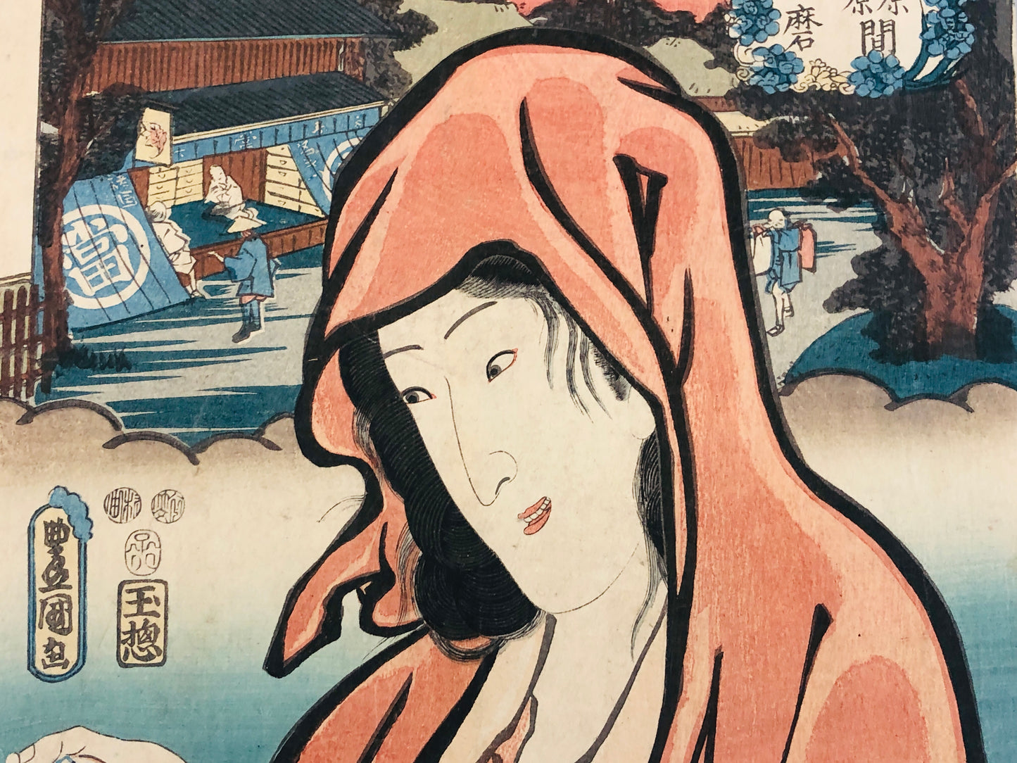 Y5513 WOODBLOCK PRINT Toyokuni Tokaido beautiful woman Japan Ukiyoe antique art