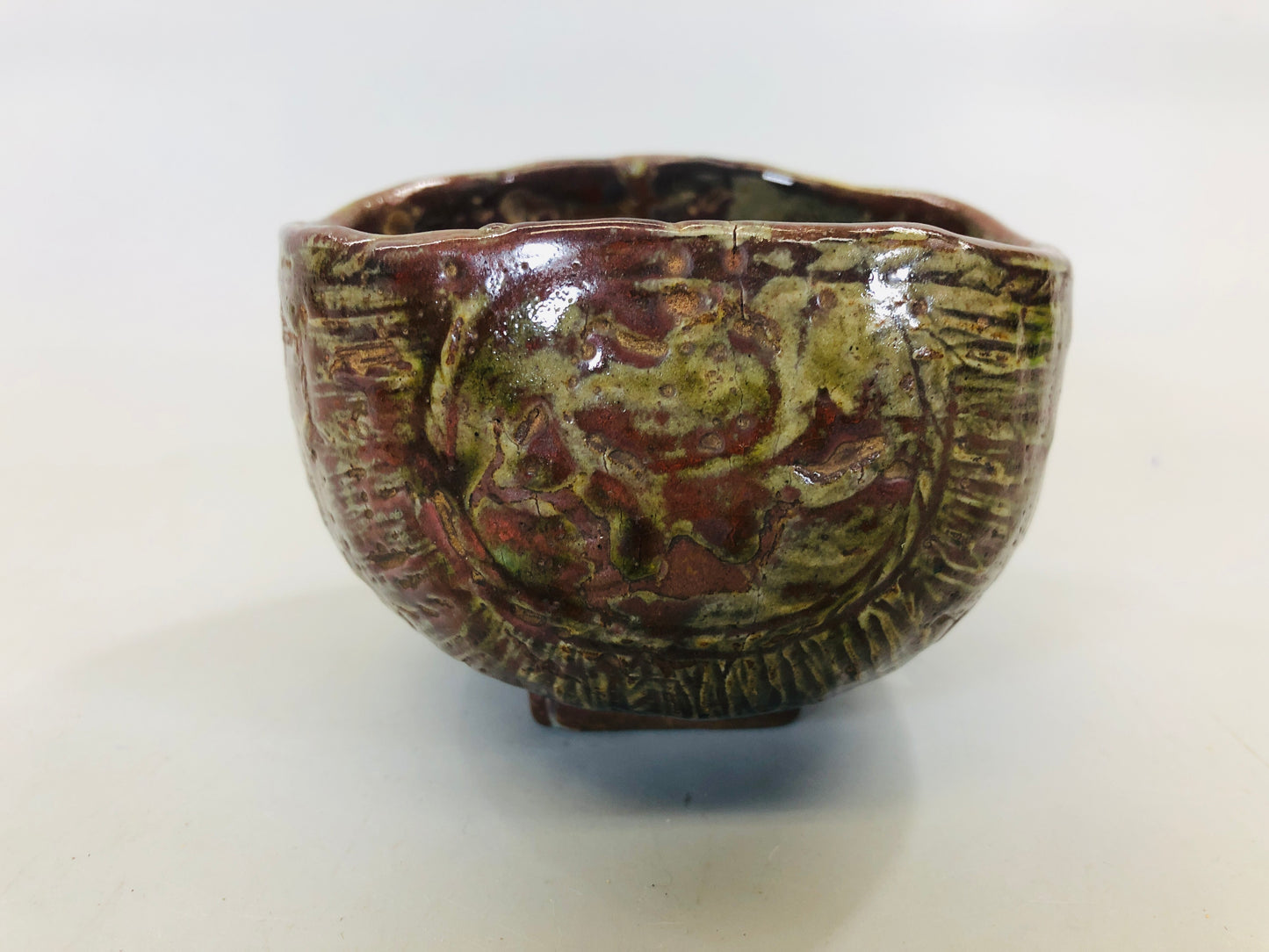 Y5548 CHAWAN Seto-ware signed bale shape Japan antique tea ceremony bowl pottery