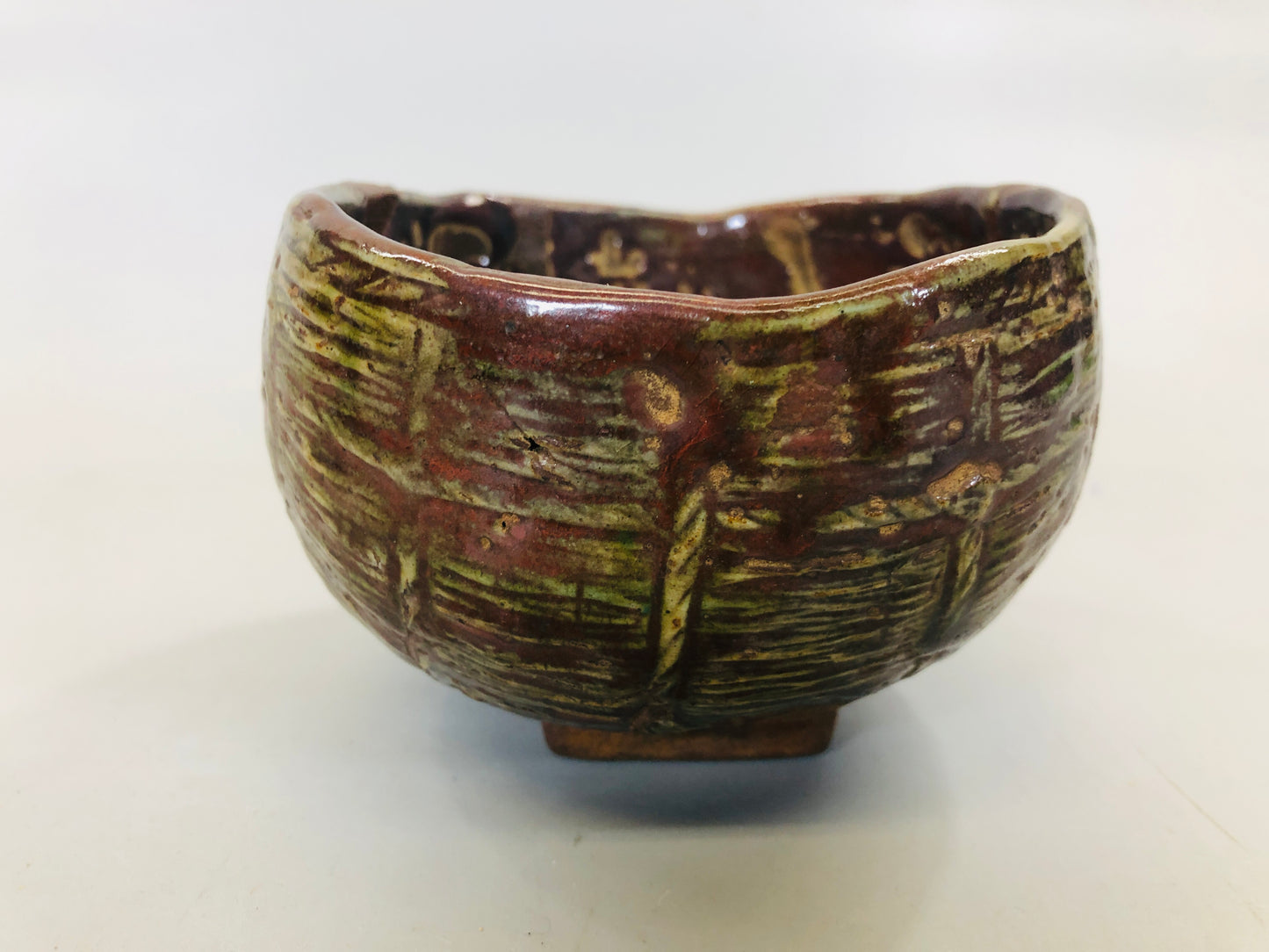 Y5548 CHAWAN Seto-ware signed bale shape Japan antique tea ceremony bowl pottery