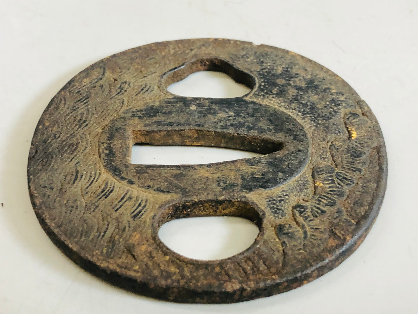 Y5571 TSUBA Iron sword guard signed Inlay Japan samurai katana koshirae edo