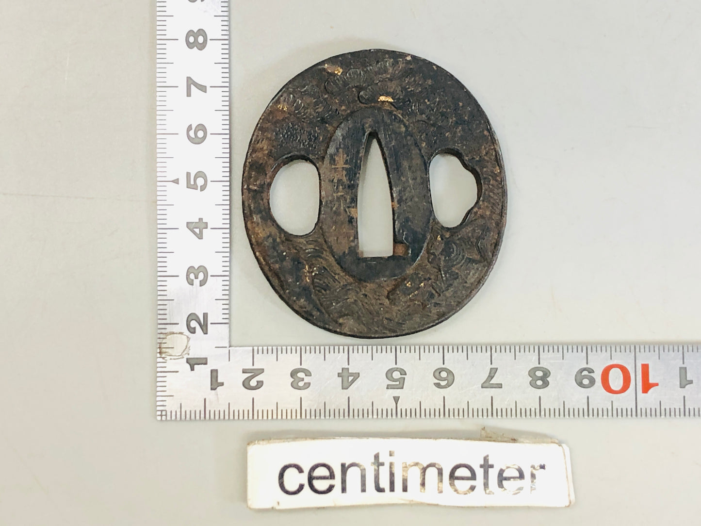 Y5571 TSUBA Iron sword guard signed Inlay Japan samurai katana koshirae edo