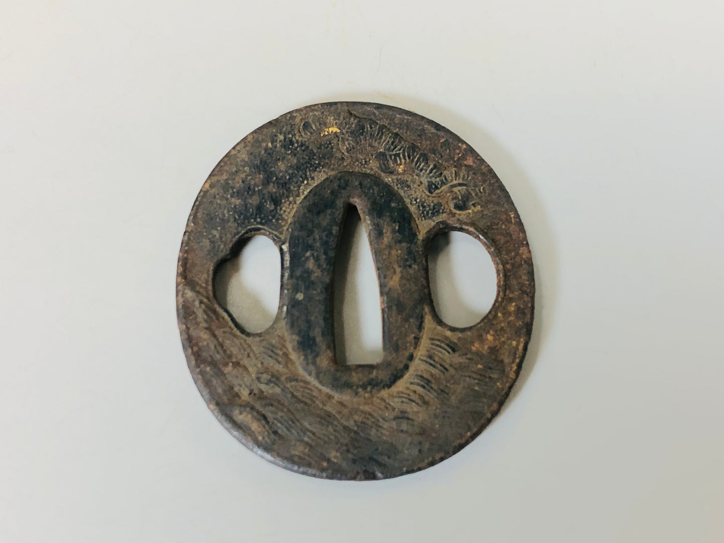 Y5571 TSUBA Iron sword guard signed Inlay Japan samurai katana koshirae edo