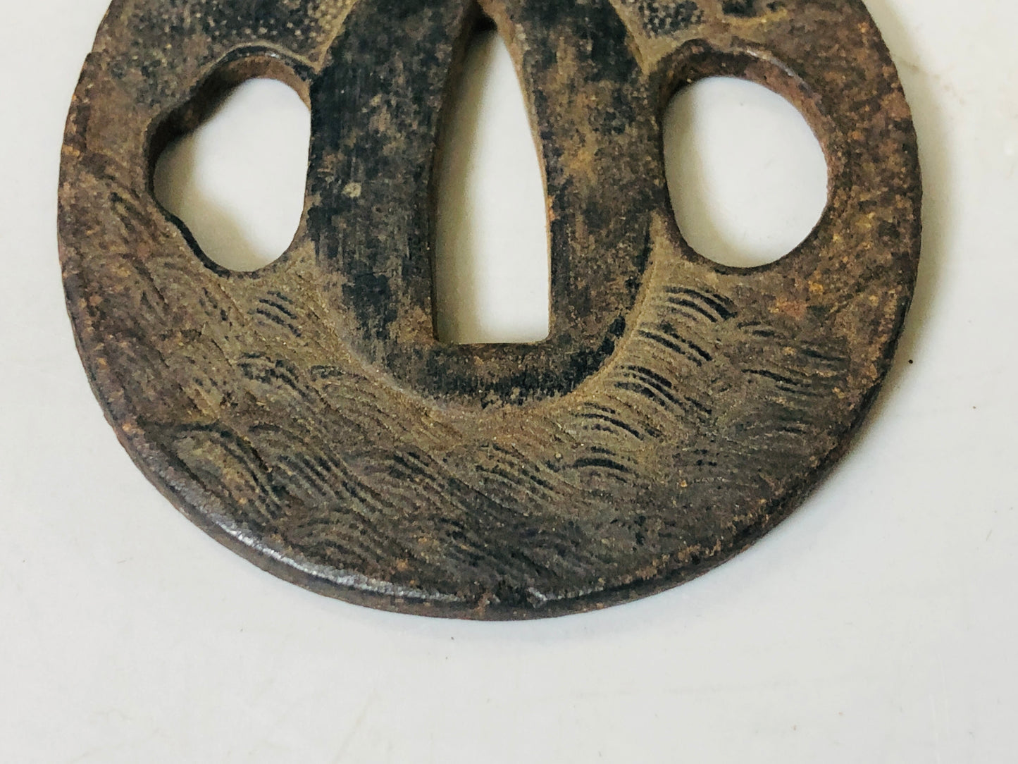 Y5571 TSUBA Iron sword guard signed Inlay Japan samurai katana koshirae edo
