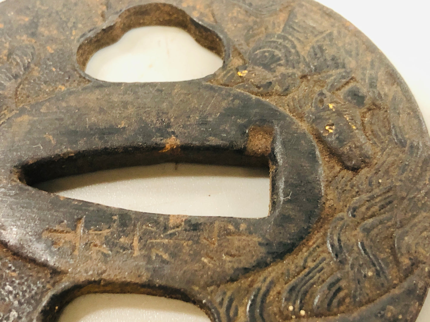 Y5571 TSUBA Iron sword guard signed Inlay Japan samurai katana koshirae edo