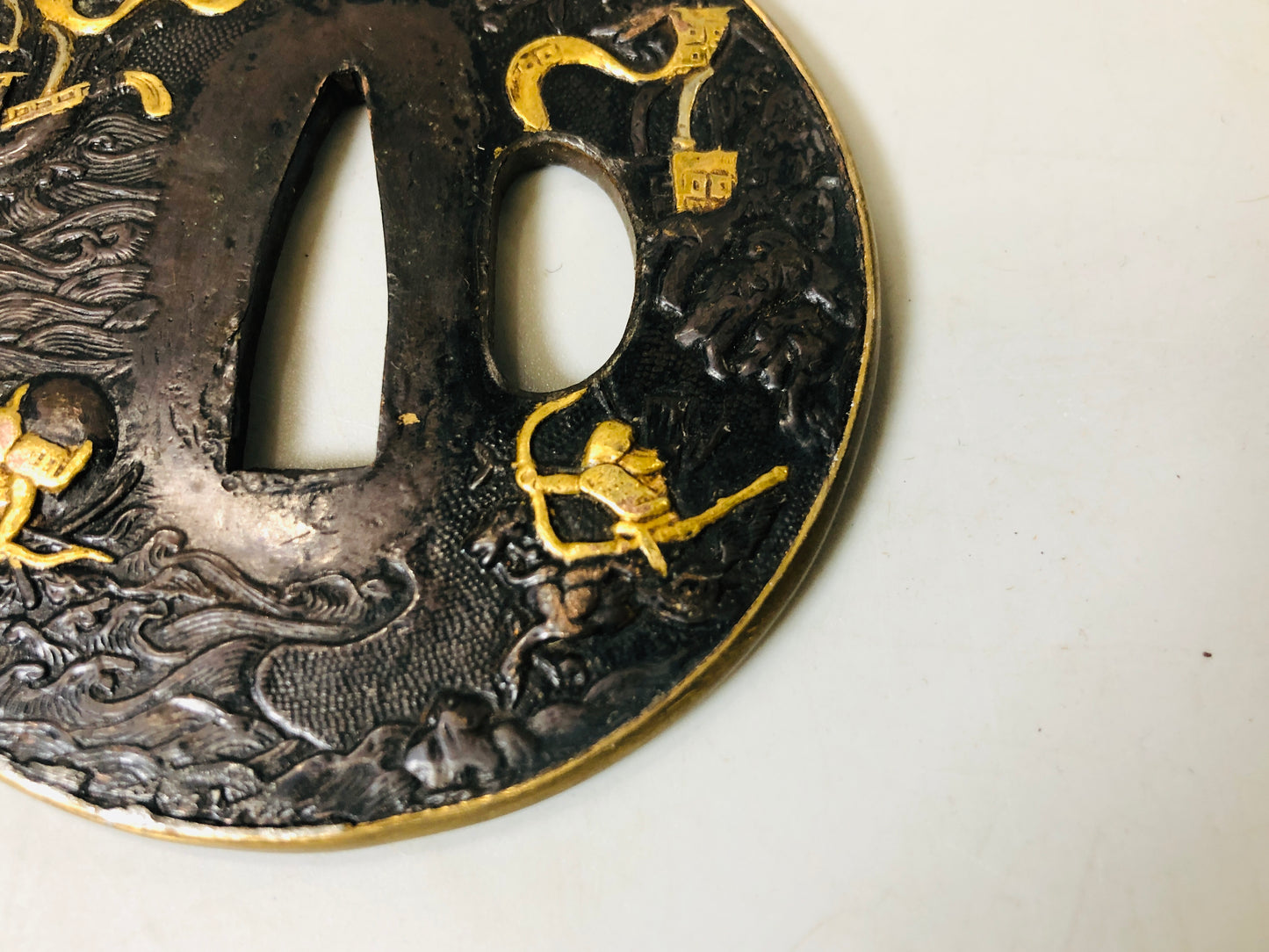 Y5573 TSUBA sword guard Inlay bow ship Japan samurai katana koshirae edo antique