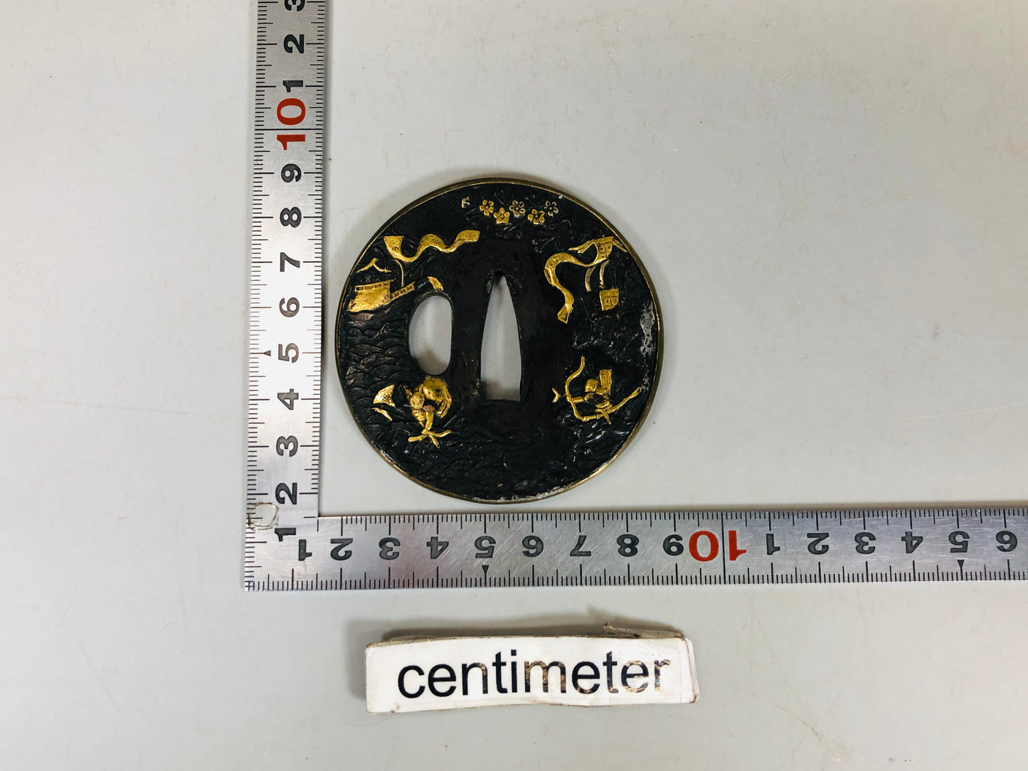 Y5573 TSUBA sword guard Inlay bow ship Japan samurai katana koshirae edo antique