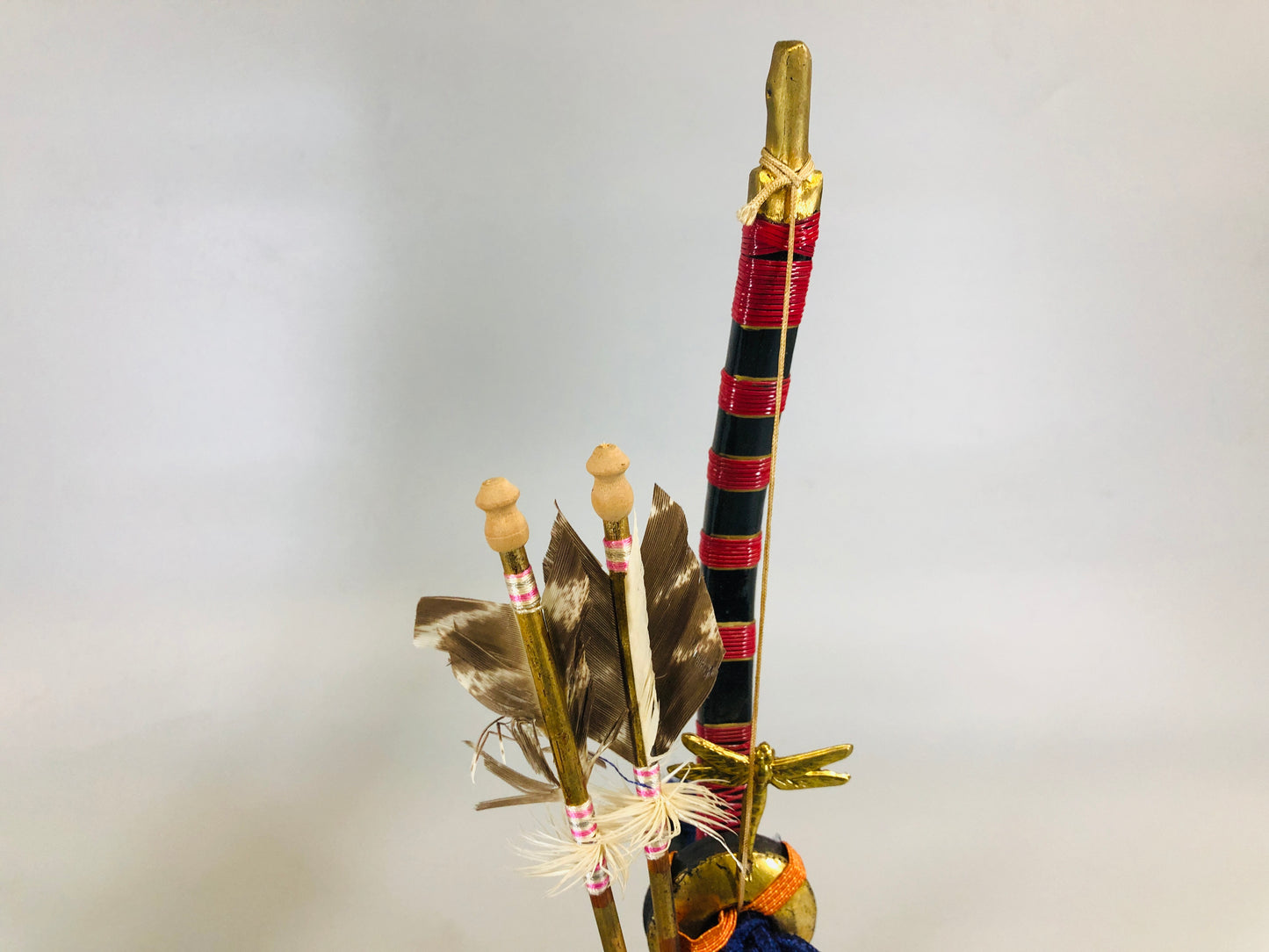 Y5607 OKIMONO Long sword Bow figurine May Japan antique interior vintage decor