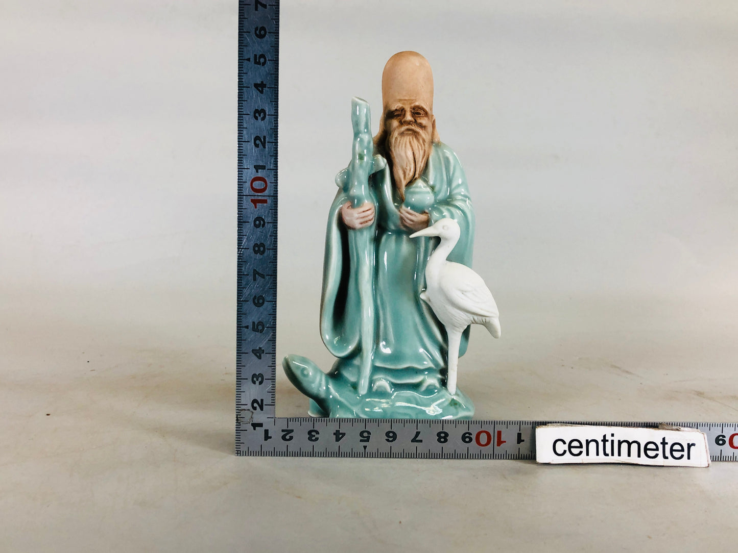 Y5614 OKIMONO Crane Turtle Hermit celadon figure figurine Japan antique interior