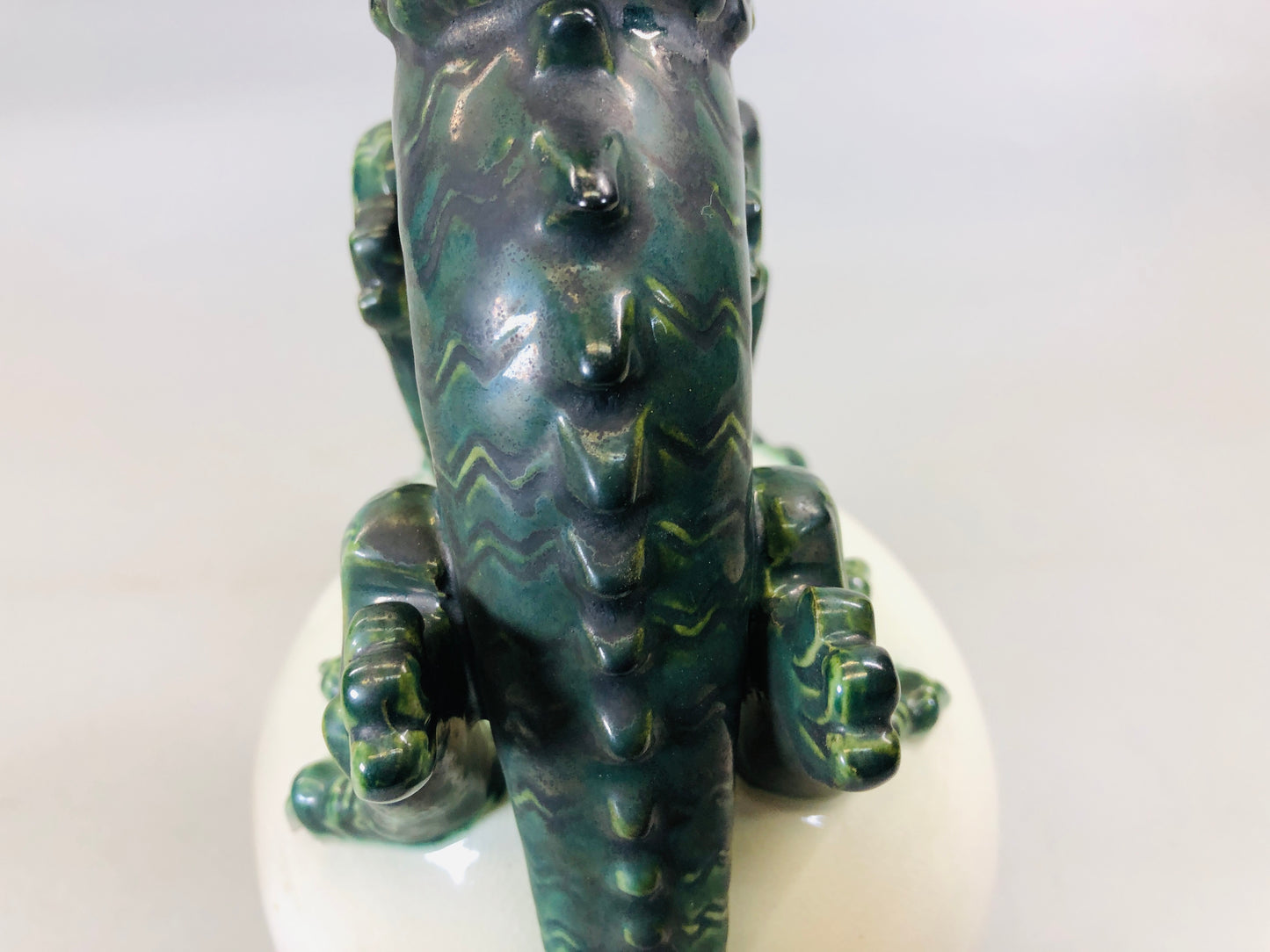 Y5668 OKIMONO Oribe-ware Dragon figurine signed box Japan antique interior decor