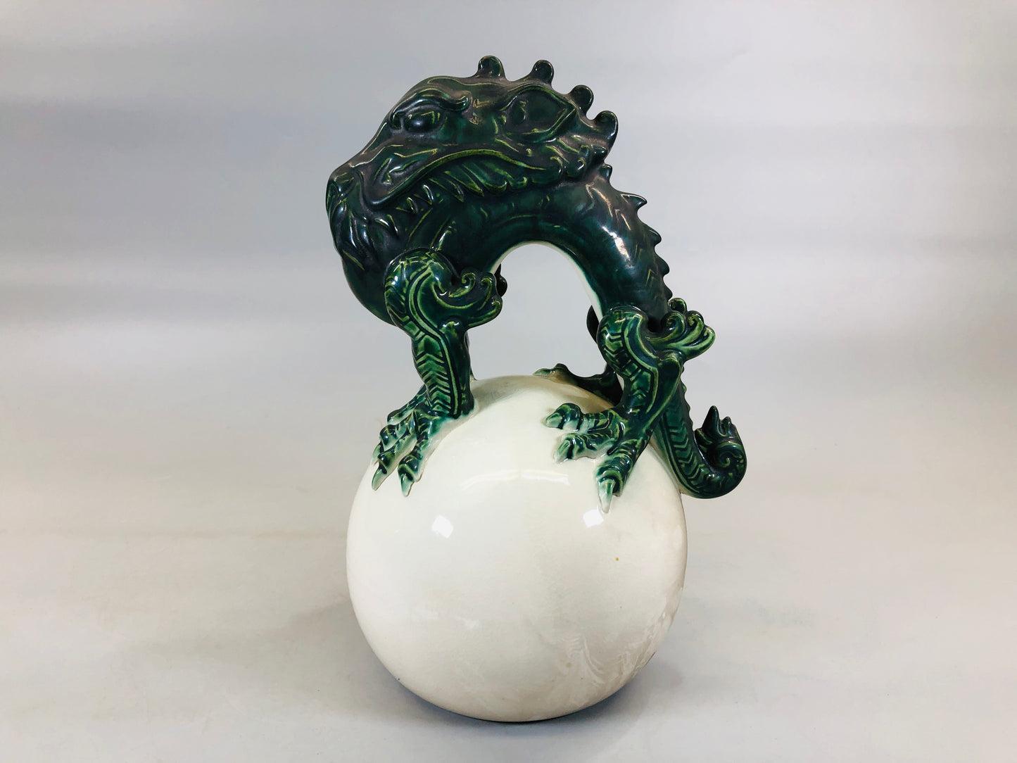 Y5668 OKIMONO Oribe-ware Dragon figurine signed box Japan antique interior decor
