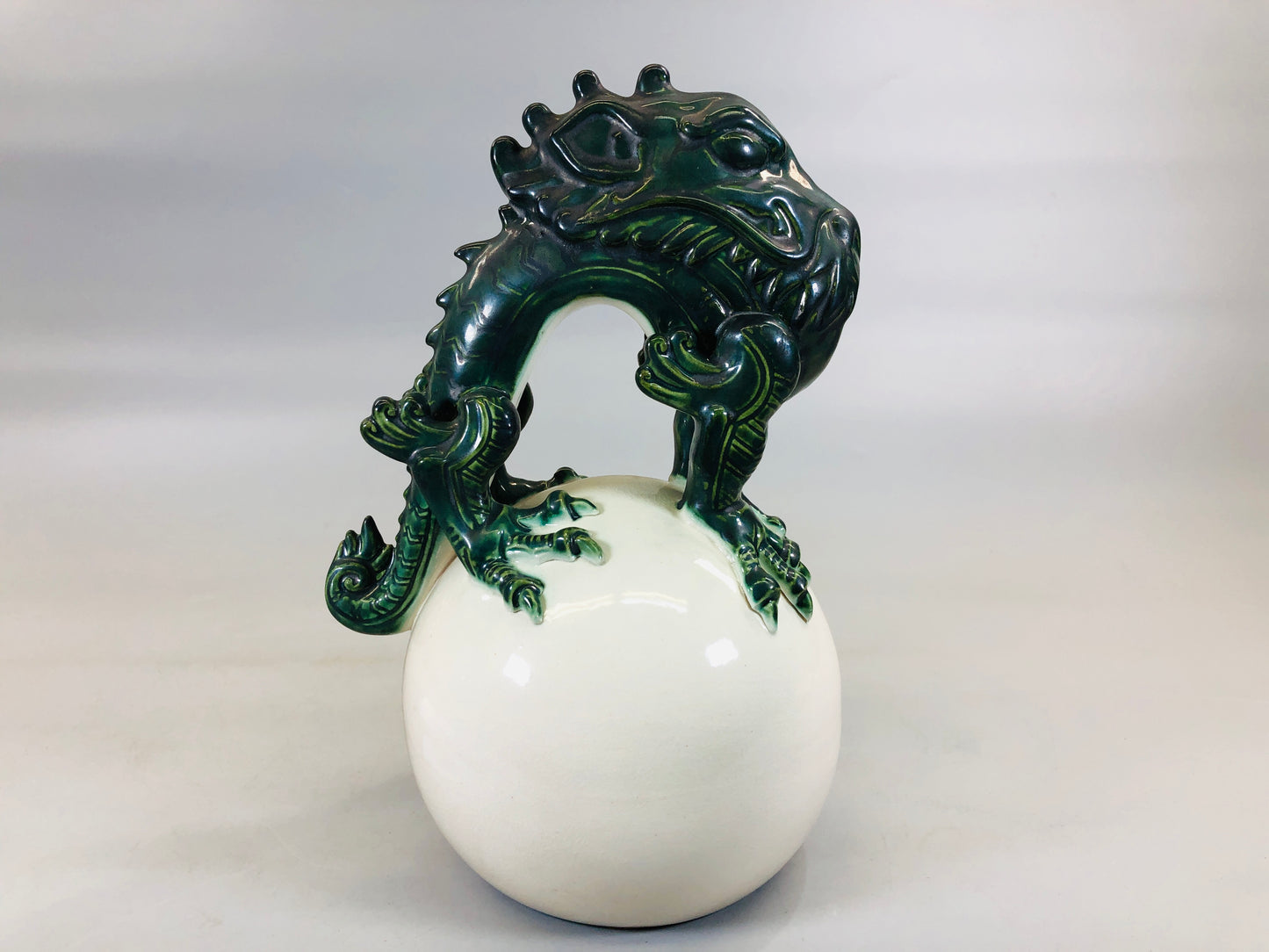 Y5668 OKIMONO Oribe-ware Dragon figurine signed box Japan antique interior decor