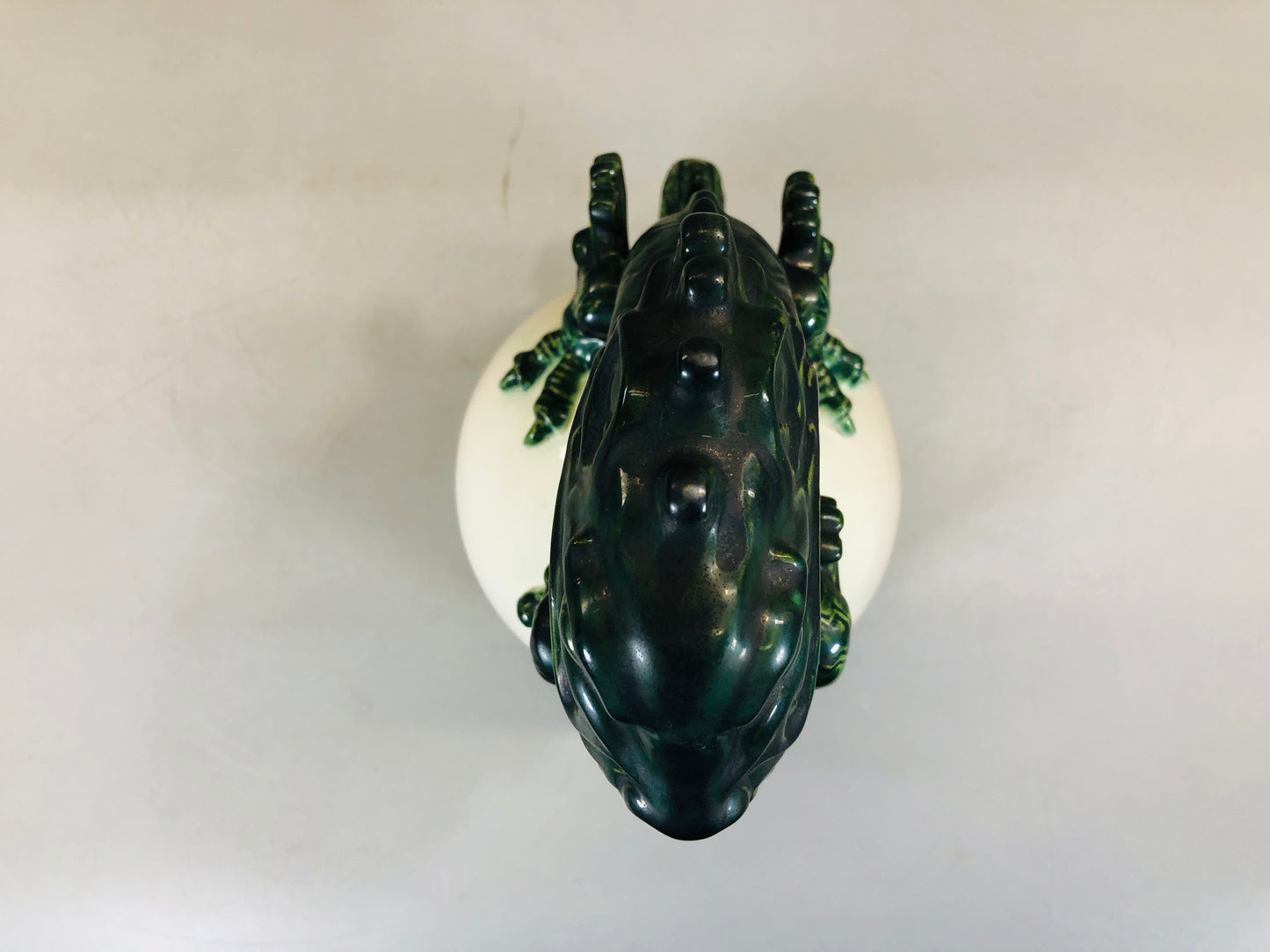 Y5668 OKIMONO Oribe-ware Dragon figurine signed box Japan antique interior decor