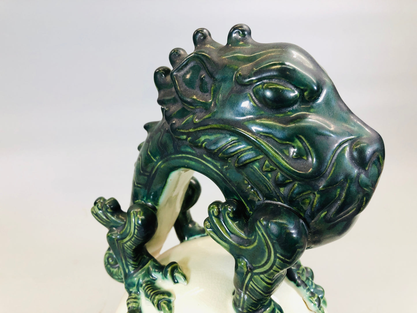 Y5668 OKIMONO Oribe-ware Dragon figurine signed box Japan antique interior decor