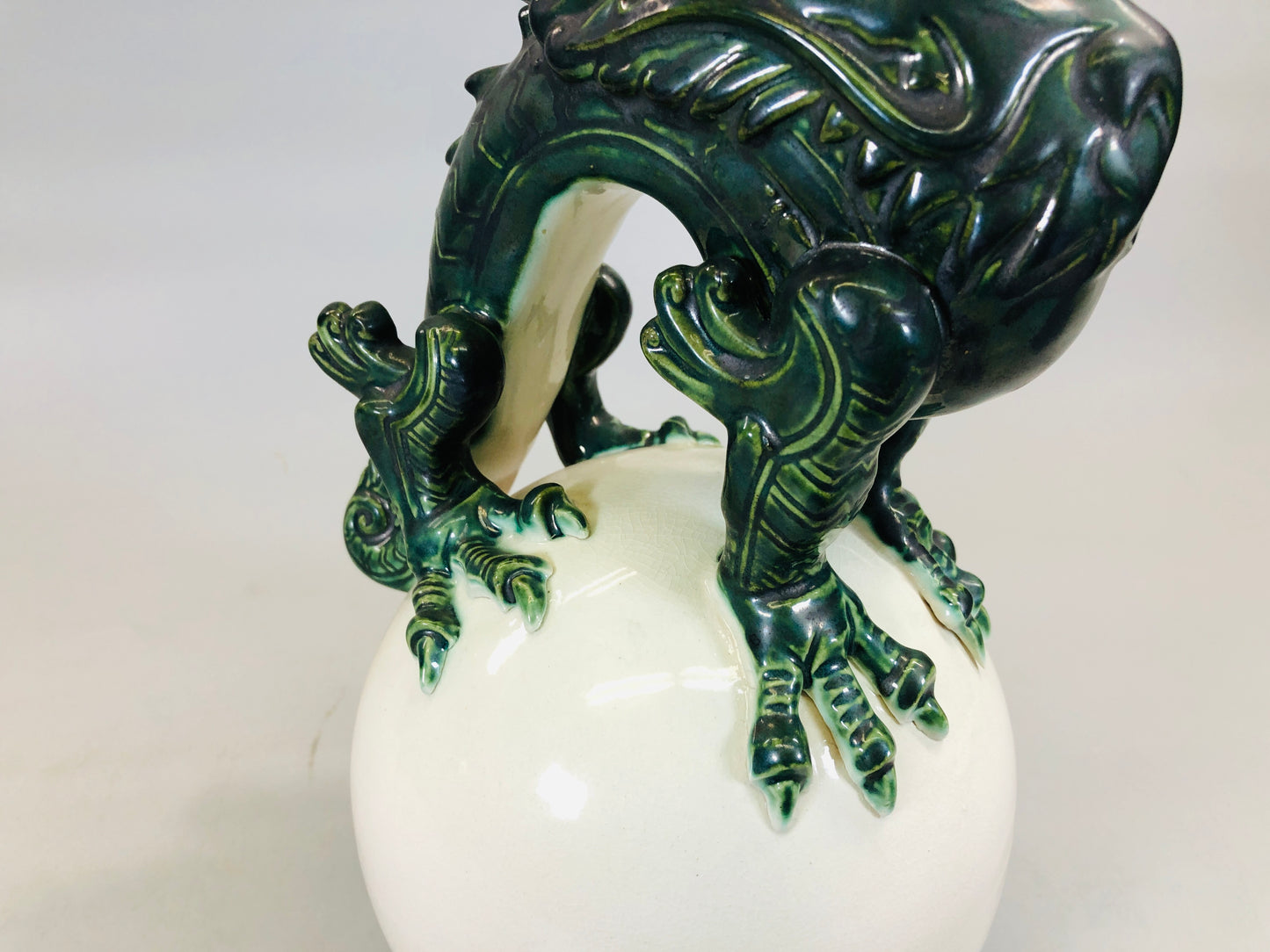 Y5668 OKIMONO Oribe-ware Dragon figurine signed box Japan antique interior decor