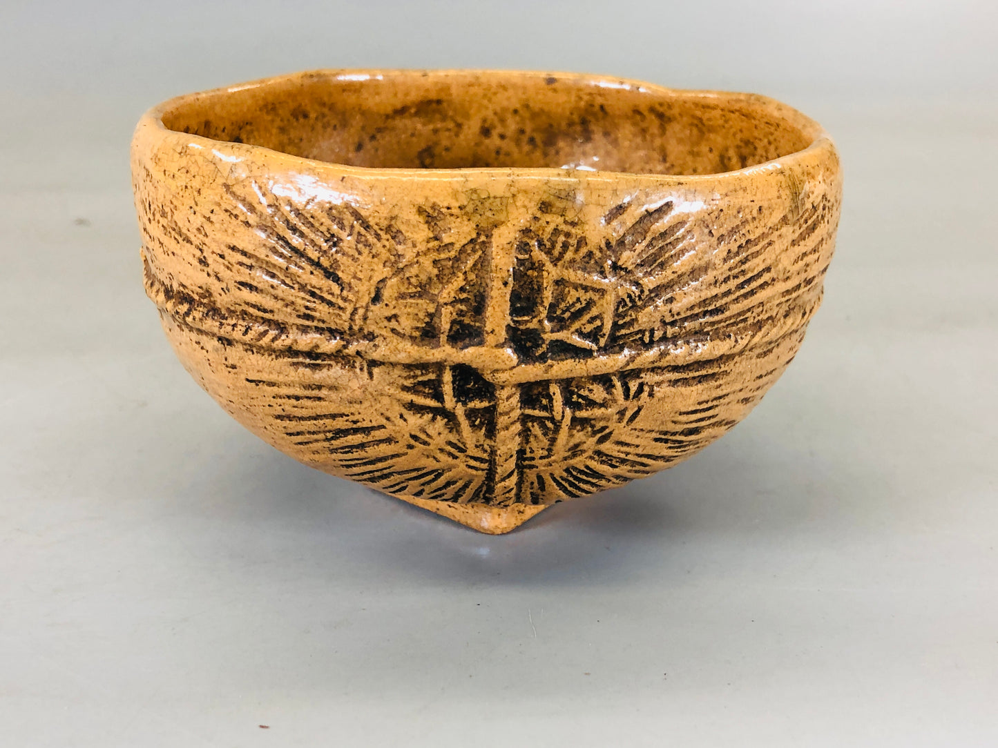 Y5680 CHAWAN Seto-ware bale shape signed Japan antique tea ceremony bowl pottery